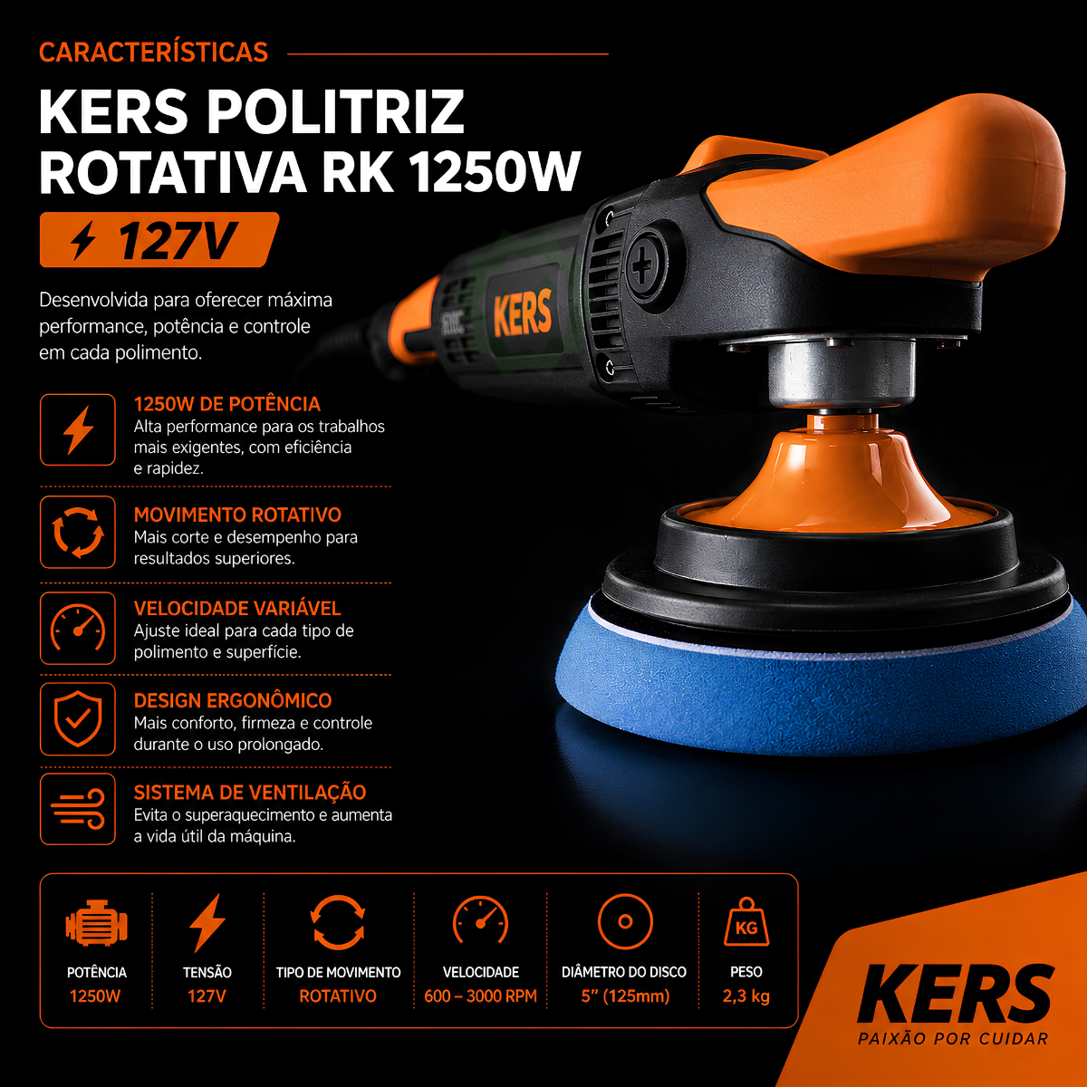 Politriz Rotativa Kers 1250W 127V Polimen...