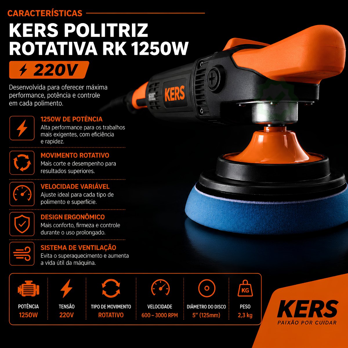 Politriz Rotativa Kers 1250W 220V Polime ...